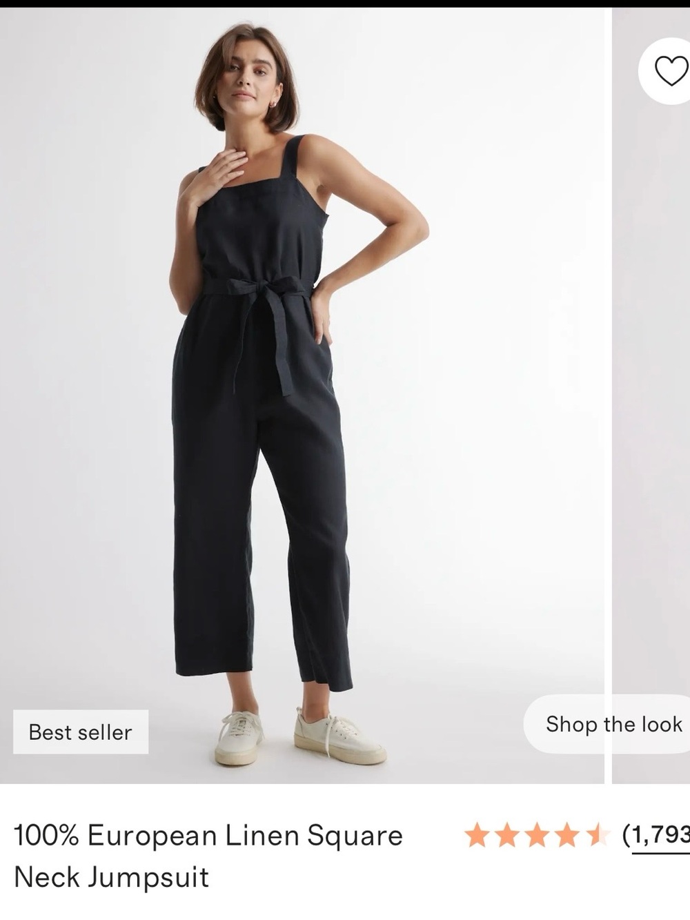 Quince 100% European Linen Square Neck Jumpsuit Black S